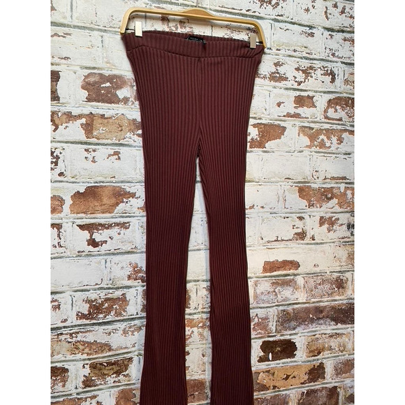 NWOT ZARA Rust Ribbed Cotton Stretch Skinny Flare Scallop Hem Leggings - Picture 5 of 9